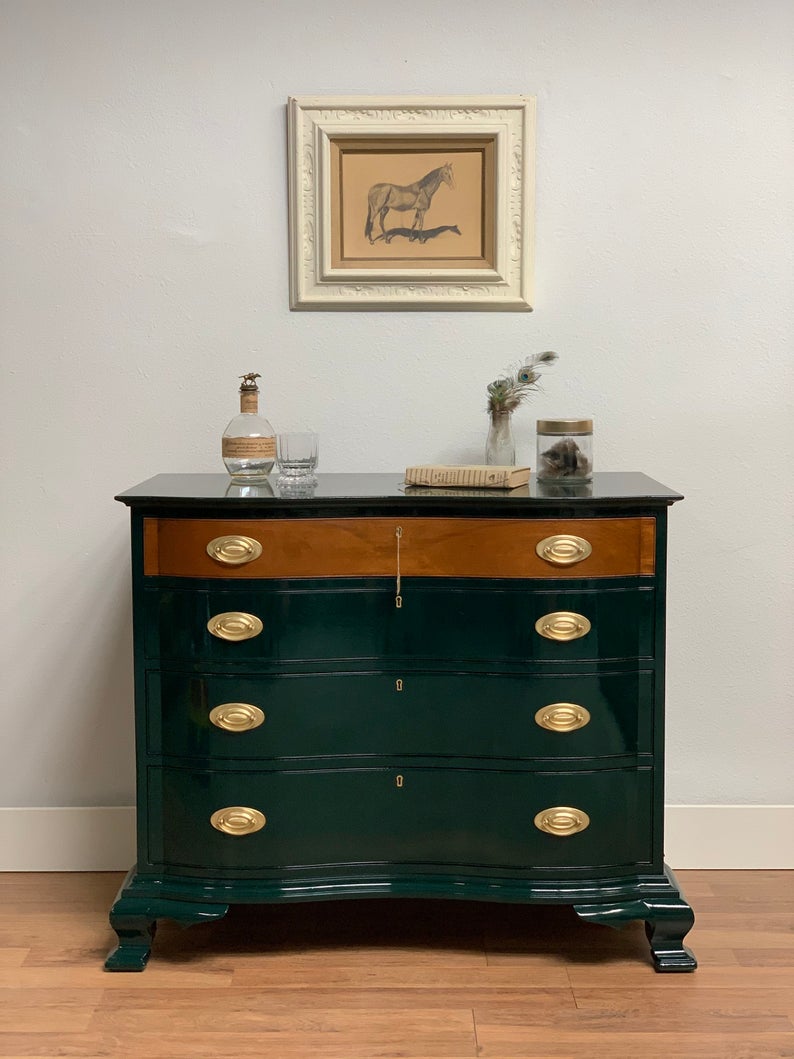 Richmond Biggs Dresser Chest of Drawers in Green Lacquer and Brass